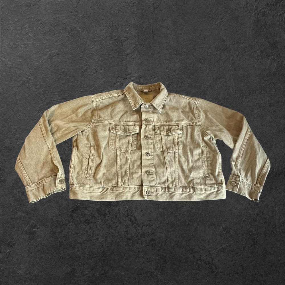 &Denim H&M Trucker Jacket Womens XL Tan/Khaki  Cotton Button Up‎ Utility-READ